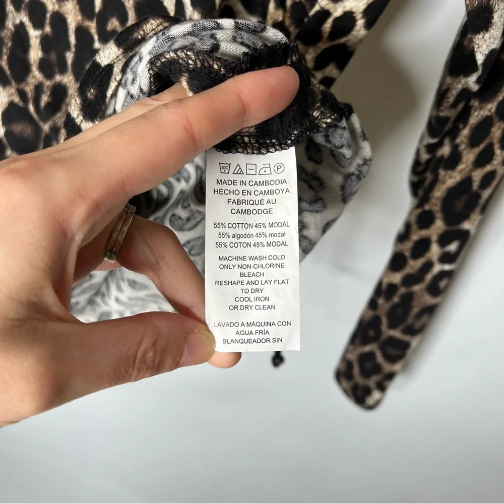 NWT Michael Michael Kors Leopard Animal Print Square Neck Long Sleeve Top Small - Picture 8 of 13